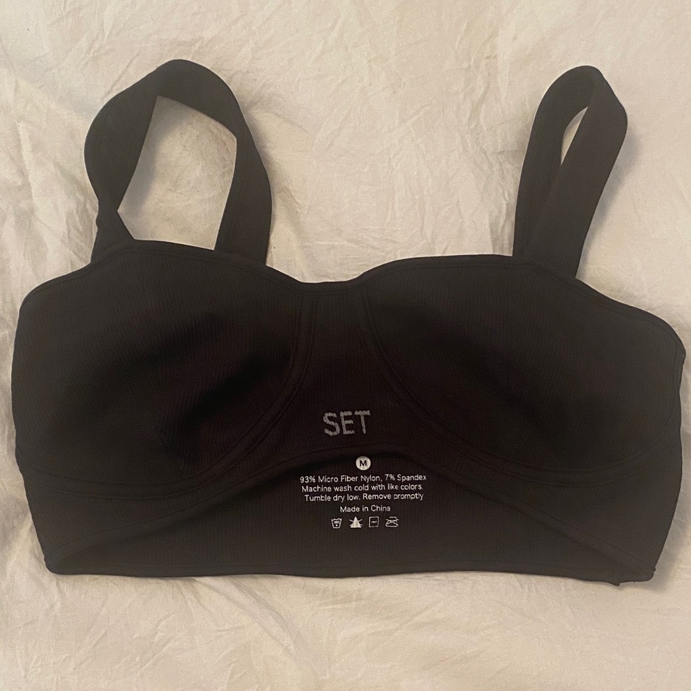 SET Active Black Ribbed Sports Bra Top